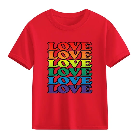 Xdegoge Girls Kids Rainbow Love Print T-Shirt Vibrant Colorful Design Promotes Positivity Great for Everyday Wear or Special Events Toddler Baby Kids Tween Teen 3-10Y