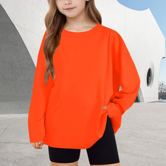 Xdegoge Girls Long Sleeve Shirts Loose Fit Soft Comfy Teen Kids Basic Tee Shirt Tween Casual Crewneck Summer Tops