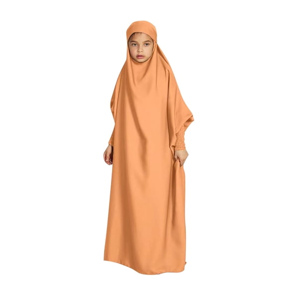 Xdegoge Girls Modest Muslim Ramadan Dress Full Length Cover-Up with Hood Religious Wear for Daily Wear