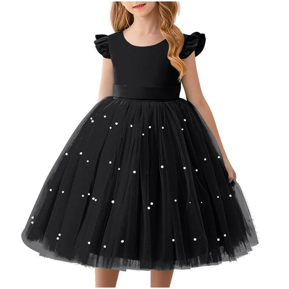 Xdegoge Girls Party Dress Ruffle Sleeve Princess Dress Fluffy Tulle Dress Toddler Tutu Fancy Dress Vacation formal Pageant Birthday Dress Black 6-8 Vestidos De Verano Para Niña