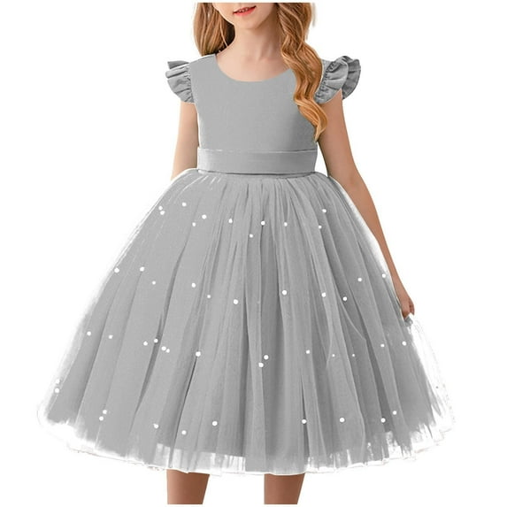 Xdegoge Girls Party Dress Ruffle Sleeve Princess Dress Fluffy Tulle Dress Toddler Tutu Fancy Dress Vacation formal Pageant Birthday Dress Gray 4T Vestidos De Verano Para Niña Flash Deals