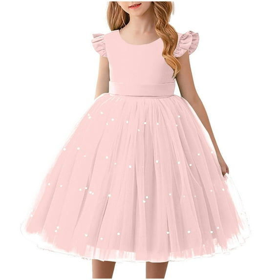 Xdegoge Girls Party Dress Ruffle Sleeve Princess Dress Fluffy Tulle Dress Toddler Tutu Fancy Dress Vacation formal Pageant Birthday Dress Pink 4T Vestidos De Verano Para Niña