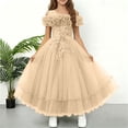 thumbnail image 1 of Xdegoge Girls Party Dress Off Shoulder Ruffled Neckline Floral Embroidered Applique Layered Tulle Maxi Ball Gown Birthday Wedding Photography Costumes Size 8 Years, 1 of 6