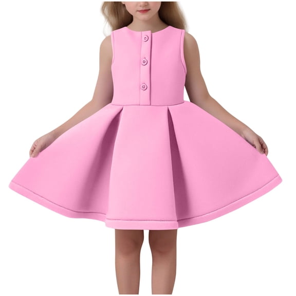 Xdegoge Girls Princess Dress Sleeveless Button Front Full Skirt Formal Party Outfit for Special Occasions