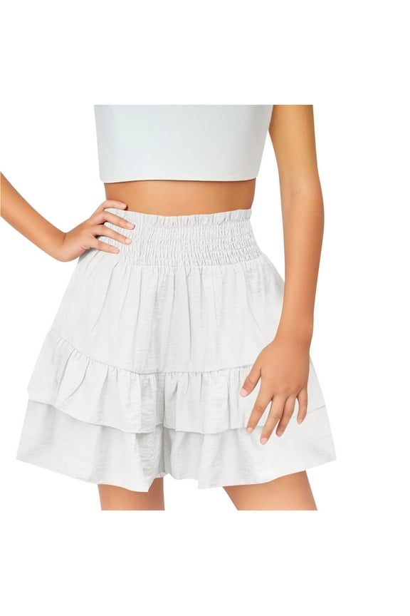 Girls Skirts High Waisted Skirts for Teens Pleated Layer Ruffle Skirt Casual Flowy Fluffy Skirt Plus Size Mini Skirt Skater Skirt White 5T Vestidos De Verano Para Niña