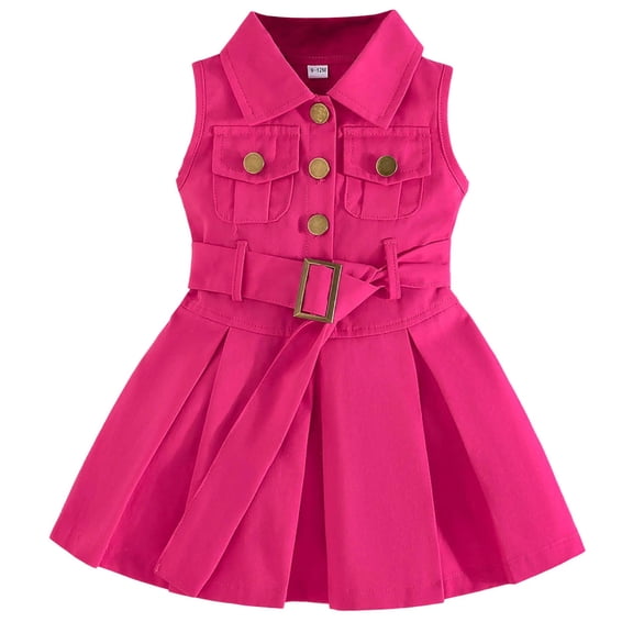 Xdegoge Girls Sleeveless Denim Style Dress with Belted Waist and Pockets for Casual Active Outings