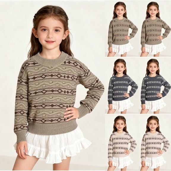 Xdegoge Girls Striped Knit Sweater Classic Crewneck Pullover Soft Comfy Long Sleeve Sweaters for Toddler, Kids & Teen (Ages 1-8)