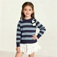 thumbnail image 1 of Xdegoge Girls Striped Knit Sweater Classic Crewneck Pullover Soft Comfy Long Sleeve Sweaters for Toddler, Kids & Teen (Ages 1-8), 1 of 7