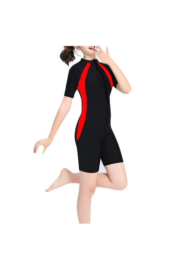 Girls Swimsuits Size 10-12 Teen Girls Swim Training Suit One Piece Swimsuits Kids Sun Protection Bathing Suits Short Sleeve One Piece Athletic Swim Suit Competition Teens Swimsuits