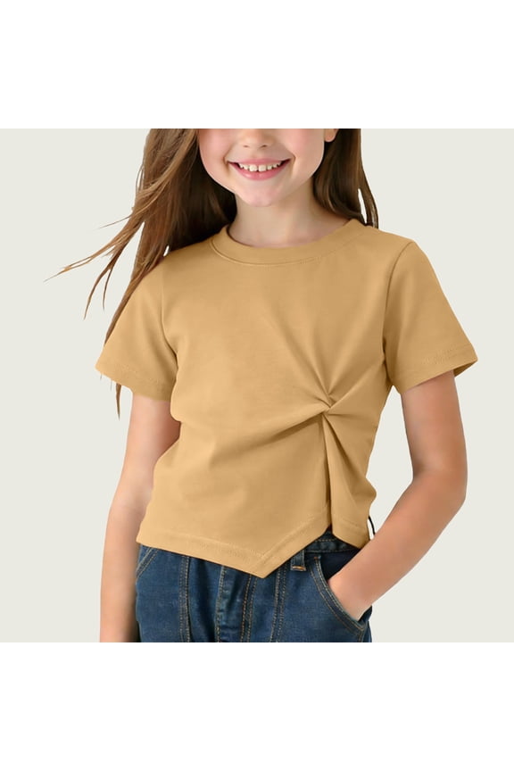 Girls Tween Kids Twist Knot Front T-Shirt, Stylish Casual Top with Knotted Detail for Everyday Wear and Playtime Activities 1-9Y