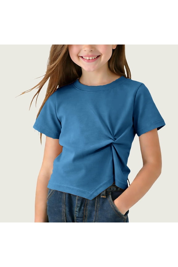 Girls Tween Kids Twist Knot Front T-Shirt, Stylish Casual Top with Knotted Detail for Everyday Wear and Playtime Activities 1-9Y