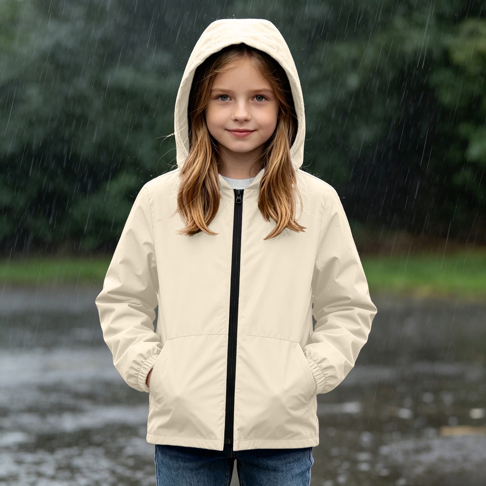 Xdegoge Girls Windbreaker Lightweight Rain Jacket with Hood Zip Up Wind ...