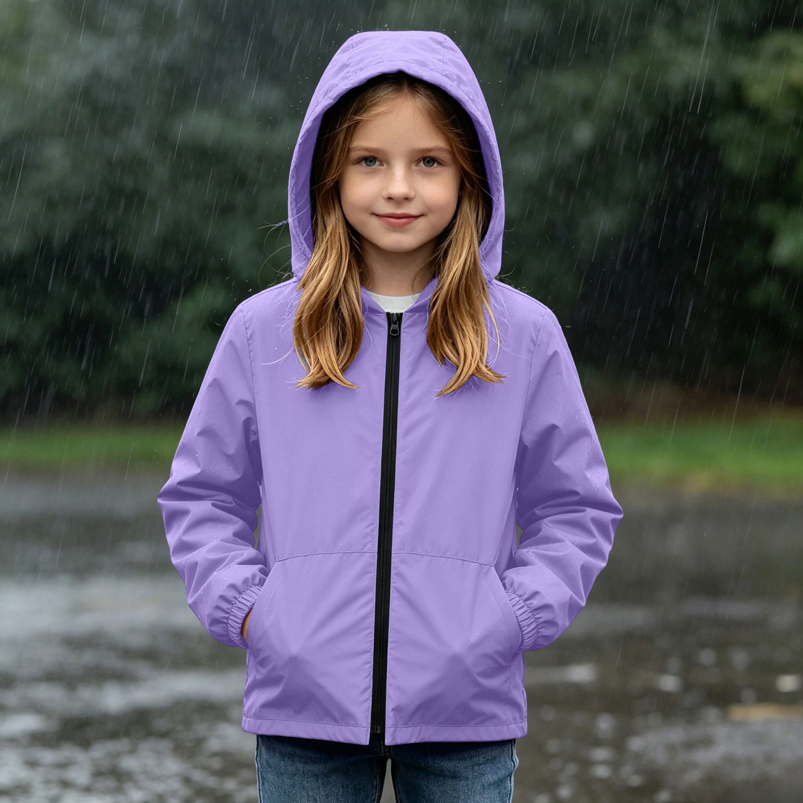 Xdegoge Girls Windbreaker Lightweight Rain Jacket with Hood Zip Up Wind ...