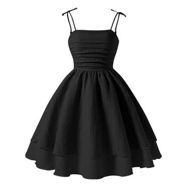 Xdegoge Girls formal Dress Ruched A Line Swing Teen Dresses Layered Tie Shoulder Flowy formal Dresses Party Holiday Wedding Flower Girl Dress Black 10-12 Vestidos De Verano Para Niña Flash Deals