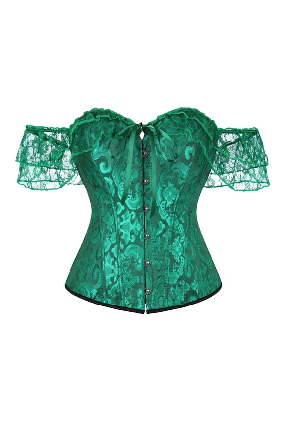 Going Out Tops for Women Lace Off Shoulder Corset Bustier Hook Eye Front Crop Strapless Brocade Push Up Bralette Fashion Sweetheart Clubwear Camisole Blouse