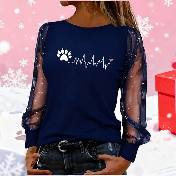 Xdegoge Going Out Tops for Women Mesh Long Sleeve Sheer Blouse Dressy Heart Graphic Cute Valentines Shirts Crewneck Lace Undershirt Holiday Party Night Outfit