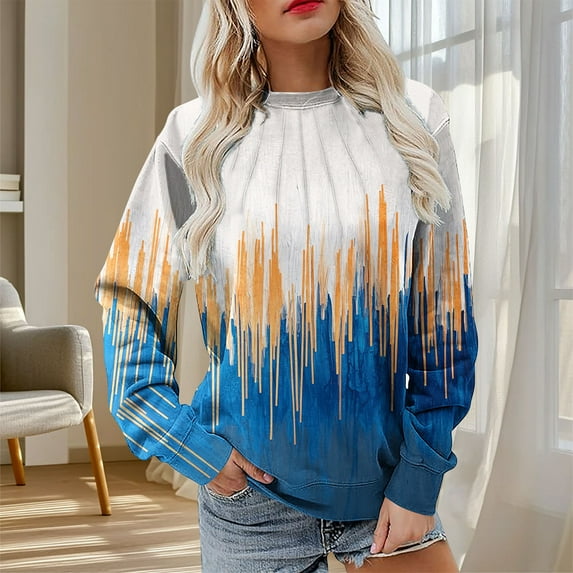 Xdegoge Graphic Oversized Crew Neck Sweatshirts for Women Loose Fit Oversized Sweatshirts Casual V Neck Button Up V Neck Sweatshirt Casual Pullover Tops Ropa De Dama Blue XXL