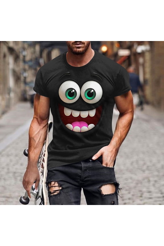 Graphic Tee for Men Crewneck Short Sleeve Casual Novelty Streetwear Regular Fit Happy Smiling Face With Big Eyes Print Soft Lightweight Summer Spring Tops