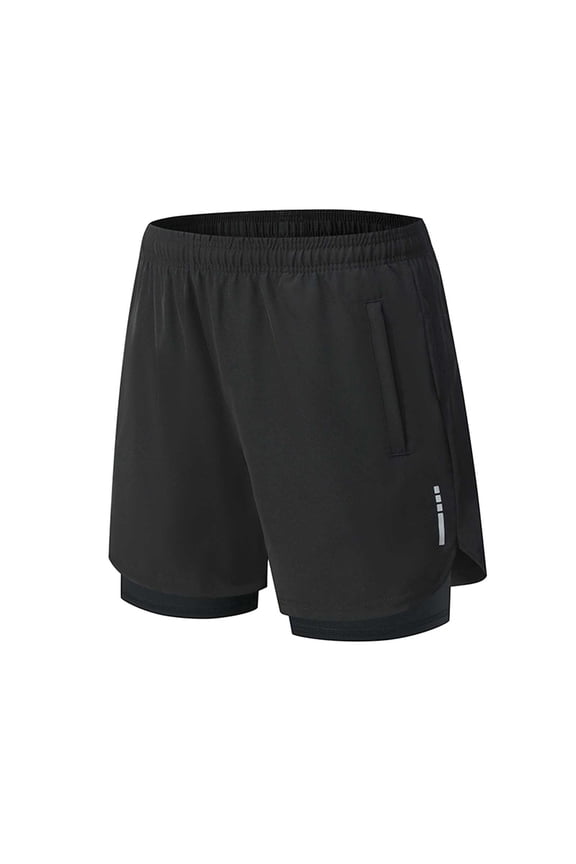 Gym Training Shorts for Men 2 in 1 Athletic Workout Running Shorts with Compression Liner Multi-Pockets Quick Dry Reflective Activewear Elastic Waist for Jogging Sports