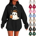thumbnail image 1 of Xdegoge Halloween Hoodies for Women Cute Ghost with Pumpkin Drink Graphic Sweatshirts Pullover Long Sleeve Hooded Drawstring Sweat Shirts with Kangaroo Pocket Vintage Holiday Party Clothes, 1 of 6