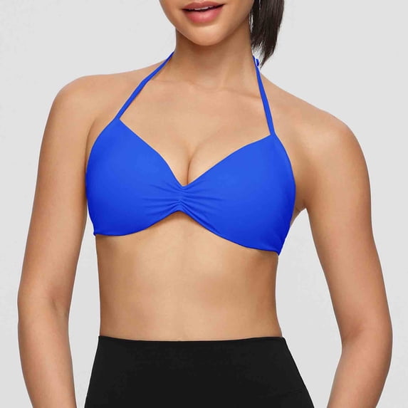 Xdegoge Halter Sports Bras for Women Padded Adjustable Spaghetti Straps Ruched Bralettes Quick Dry Backless Wireless Workout Gym Yoga Bra