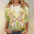thumbnail image 1 of Xdegoge Happy Easter Shirts for Women Plus Size Easter Bunny Egg Print T-Shirt Pastel Rabbit Pattern 3/4 Sleeve Casual Spring Holiday Top, 1 of 5