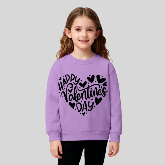 Xdegoge Happy Valentine's Day kids Long Sleeve Crew Neck Sweatshirt Cute Heart Love Letter Prints Shirts Fashion Fleece Lined Festival Tops Size 2-12