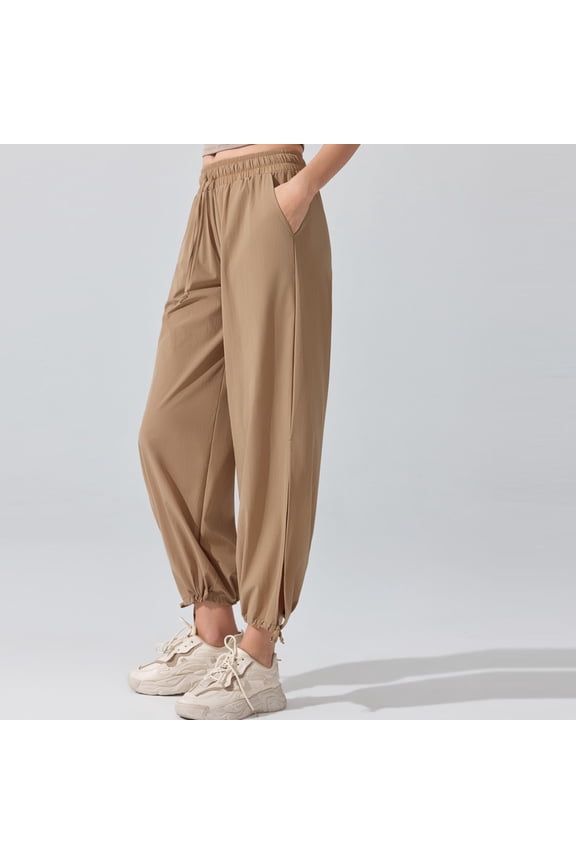 Harem Pants for Women Loose Fit Joggers Elastic Waist Drawstring Ankle Tie Cuffed Hem Lightweight Soft Fabric Yoga Lounge Dance Casual