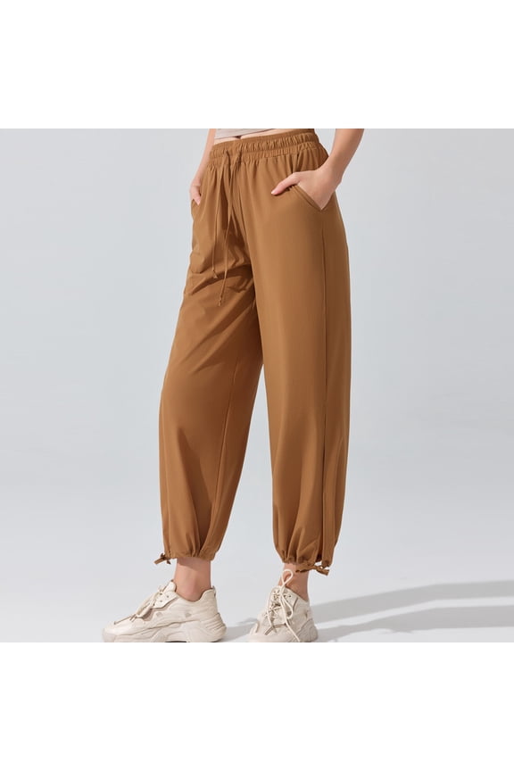 Harem Pants for Women Loose Fit Joggers Elastic Waist Drawstring Ankle Tie Cuffed Hem Lightweight Soft Fabric Yoga Lounge Dance Casual