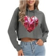 thumbnail image 1 of Xdegoge Heart Long Sleeve Sweatshirts for Women Cropped Hoodie with Sequin Heart Print Valentine's Day Sweatshirt, 1 of 6