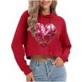 thumbnail image 1 of Xdegoge Heart Long Sleeve Sweatshirts for Women Cropped Hoodie with Sequin Heart Print Valentine's Day Sweatshirt, 1 of 6