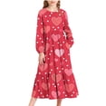 thumbnail image 1 of Xdegoge Heart Print Dresses for Girls Valentine's Day Long Sleeve A-Line Maxi Dress Elastic Waist and Pockets, Cute Casual Daily Wear, 1 of 6