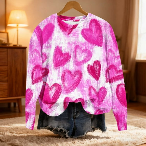 Xdegoge Heart Sweatshirt for Women Crewneck Long Sleeve Pullover Tops Dressy Casual Y2K Cute Sweatshirts Oversized Fashion Shirts Holiday Going Out Clothes Streetwear