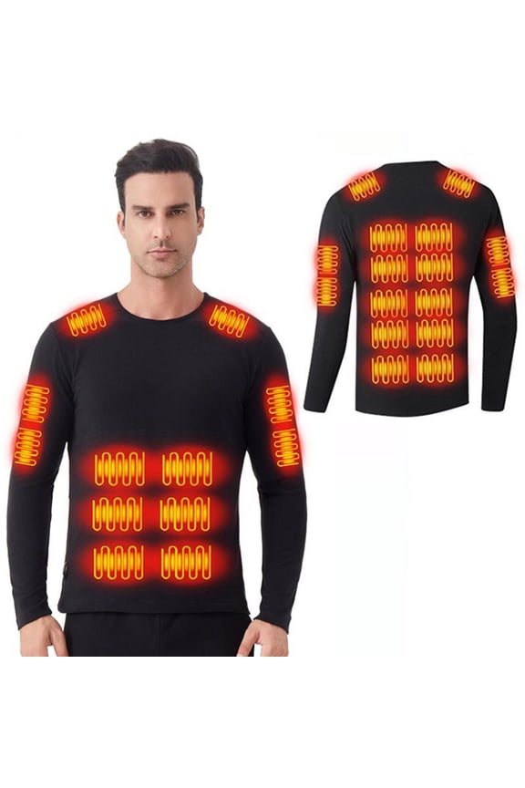 Heated Shirt for Men Rechargeable Thermal Underwear Electric Warming Base Layer Shirts Long Sleeve Crew Neck Pullover Tops Hearting Under Clothes Winter Outfits (No Battery)