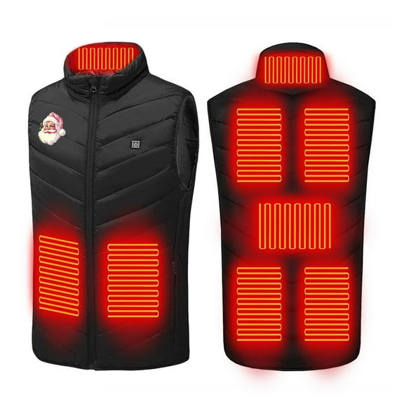 Xdegoge Heated Vests Men Women Electric Heating Rechargeable Zip Up Down Jackets Xmas Santa Tree Graphic Thermal No Battery Vest Warming Plus Size Heating Winter Jacket with Pockets (No Battery)