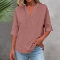 thumbnail image 1 of Xdegoge Henley Shirts for Women Cotton Linen 3/4 Sleeve V Neck Blouses Casual Button Down Tunic Tops Lightweight Breathable Roll-up Sleeve Work Office Summer Fall Shirts for Women, 1 of 9
