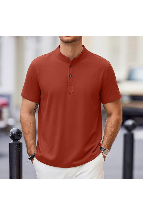 Henley Shirts for Men Plus Size Short Sleeve Top Quarter Button Shirt Breathable Lightweight Summer Tops Solid Business Casual Workwear