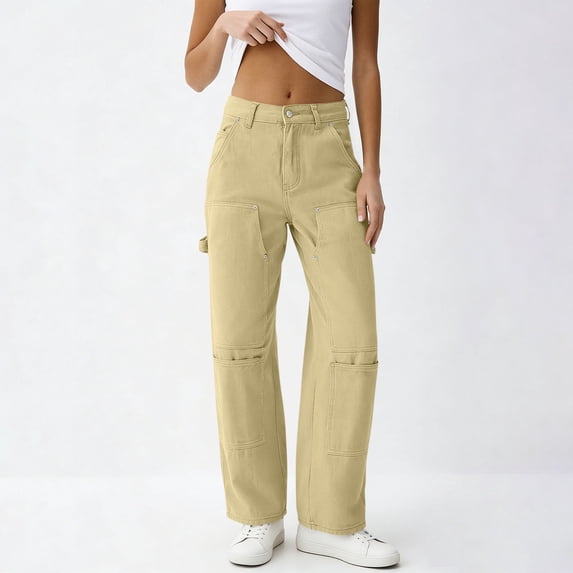 Xdegoge High Waisted Cargo Pants Women Straight Leg Casual Fashion Utility Jeans with Multi Pockets Relaxed Fit Outdoor Hiking Streetwear Bottoms