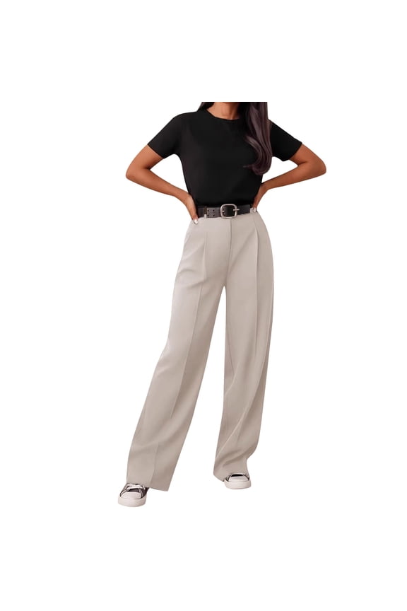 High Waisted Dress Pants for Women Pleated Front Wide Leg Trousers Professional Straight Fit Drapey Comfy Flattering Office Work Business Casual Everyday