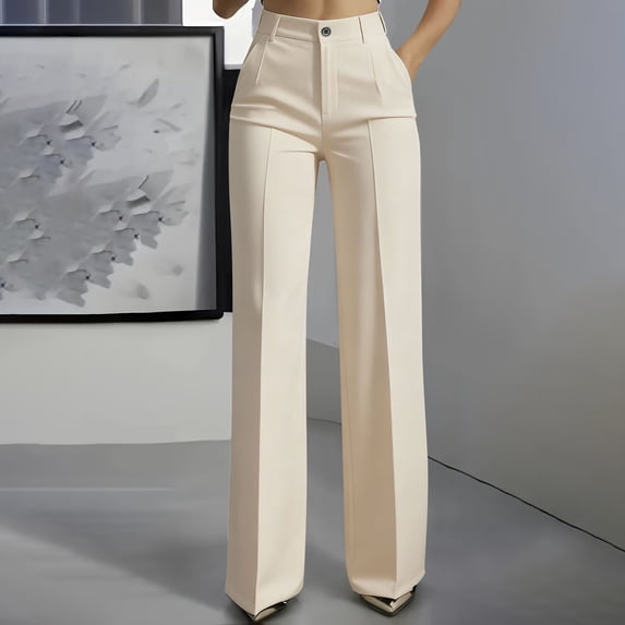 Xdegoge High Waisted Dress Pants for Women Straight Wide Leg Trousers Office Work Professional Business Casual Bottoms Elegant Slimming Full Length Dressy Slacks with Pockets