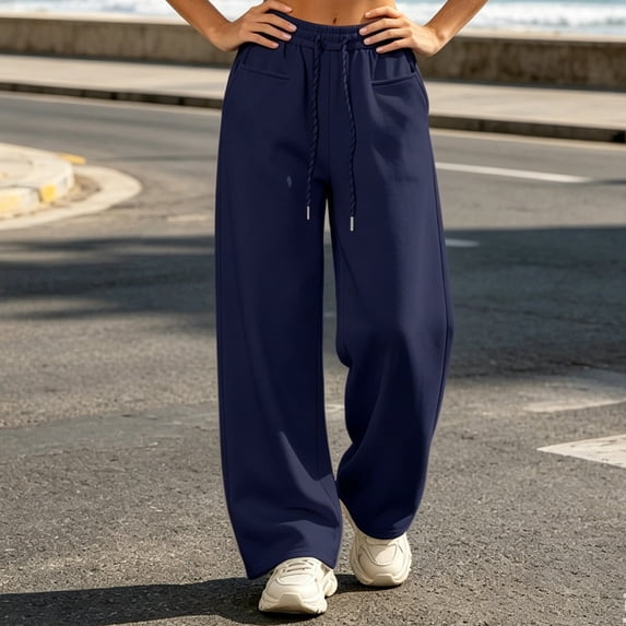 Xdegoge High Waisted Palazzo Pants for Women Baggy Drawstring Straight Leg Pants with Pockets Comfy Activewear Workout Running Relaxed Fit Summer Bottoms