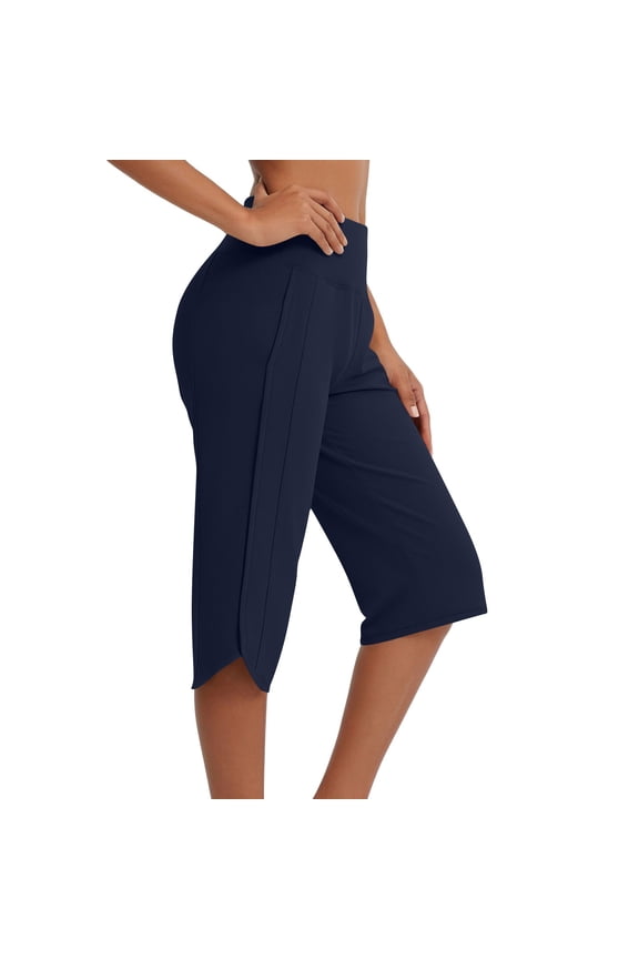 High Waisted Yoga Capris for Women Workout Cropped Pants Athletic Activewear with Tulip Hem Tummy Control Running Fitness Lounge Leggings Non See-Through