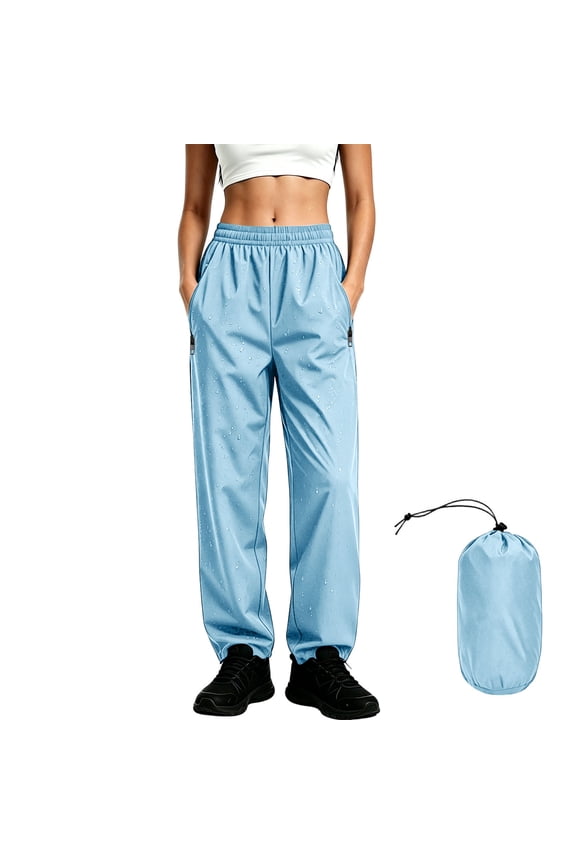 Hiking Pants Women Waterproof Lightweight Packable Rain Trousers with Zipper Pockets Elastic Waist Quick Dry Activewear for Outdoor Travel