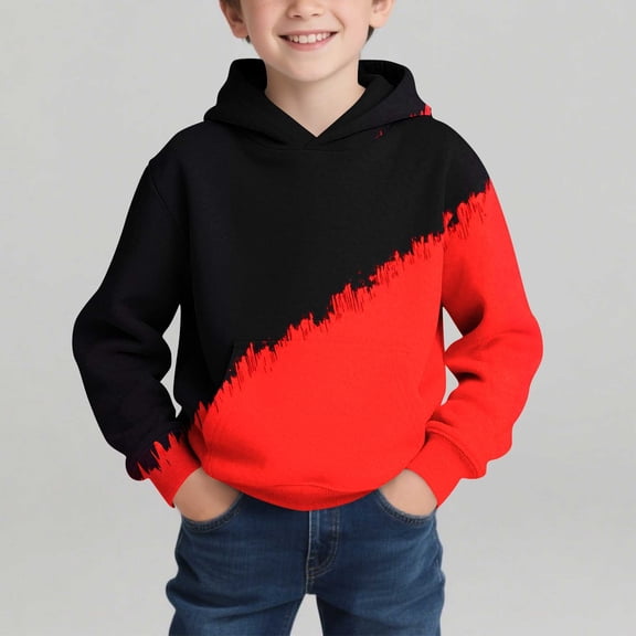 Xdegoge Hoodies for Boy Long Sleeve Hooded Sweatshirt Fashion Color Block Prints Pullovers Gifts for Teen Boys Size 4-14