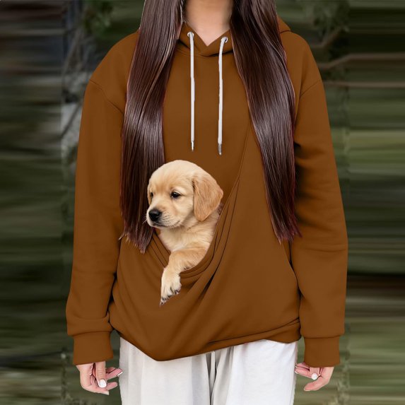 Xdegoge Hoodies for Women with Kangaroo Pockets Cats Dog Pouch Hooded Sweatshirt Pet Carrier Pullover Long Sleeve Tops Outerwear