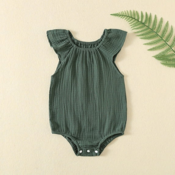 Xdegoge Infant Baby Girls Romper Muslin Cotton Flutter Sleeve Jumpsuit Newborn Toddler Breathable Summer Clothes Lightweight One Piece Bodysuit
