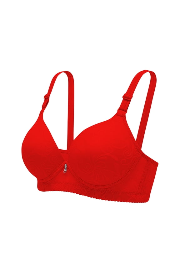 Jacquard Floral Bra for Women Wireless Full Coverage Support Bra Elegant Lace Pattern Bralette Comfort Wide Straps Side Smoothing Everyday Bra