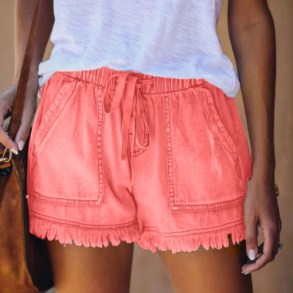 Xdegoge Jean Shorts Womens High Waisted Stretchy Shorts Trendy Summer Denim Shorts with Pockets Drawstring Tummy Control Shorts Frayed Distressed Jeans Shorts ofertas Del Dia De Hoy Relampago
