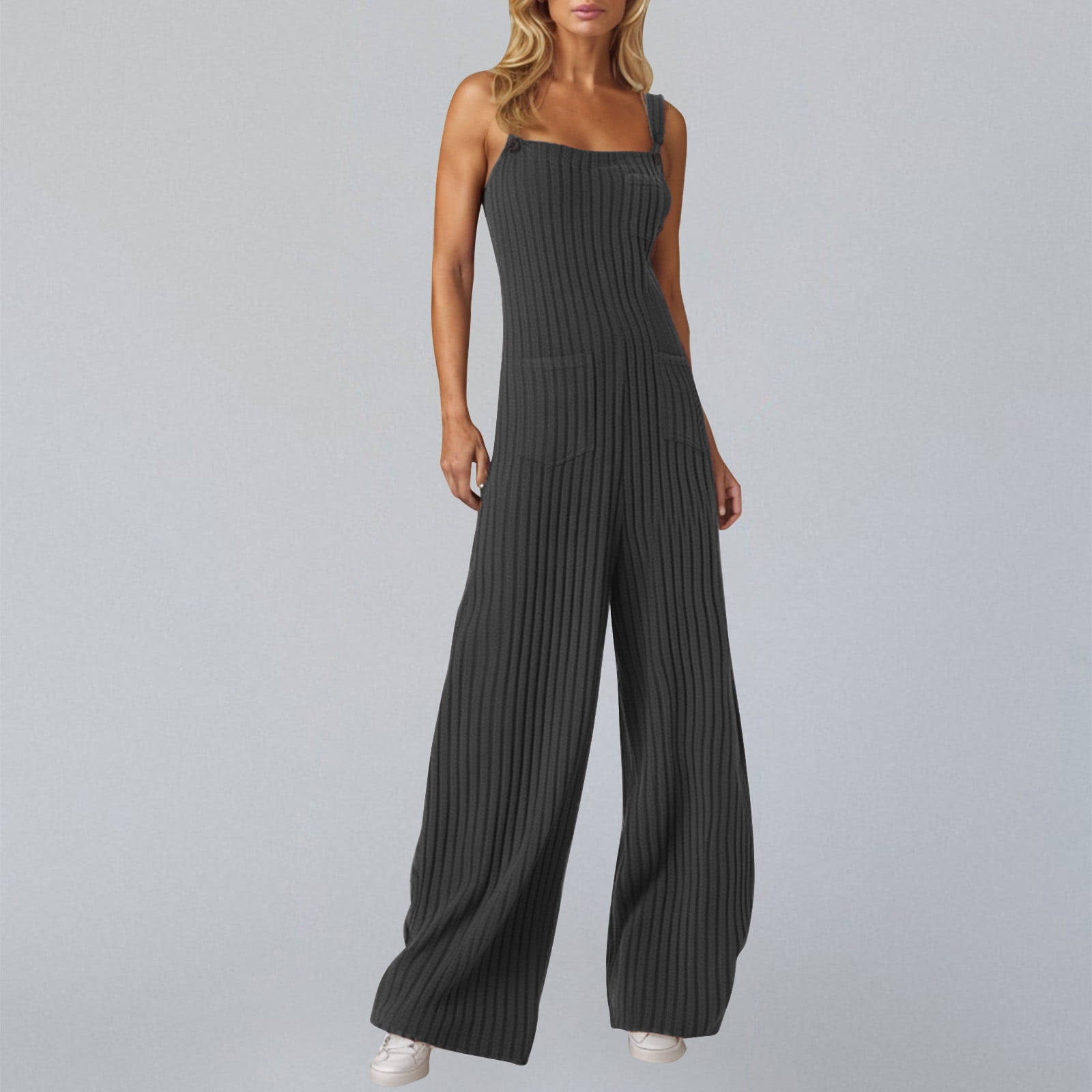 Xdegoge Jumpsuits for Women Ribbed Knit Plus Size Sleeveless Wide