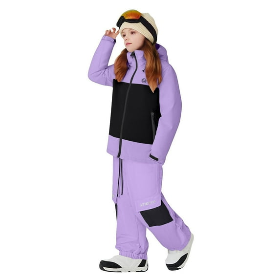 Xdegoge Kids 2 Piece Set Snow Suits for Boys Girls Color Block Zip Up Padded Jackets Waterproof Windproof Insulated Winter Thick Ski Bibs Overalls Snowboarding Snowsuits 9 Years